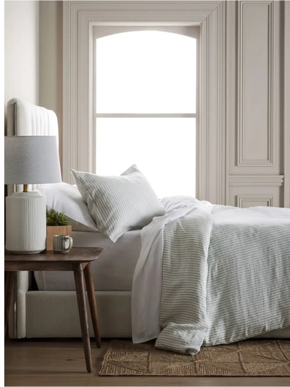 NWOT QUINCE European Linen Duvet Cover Set Mist Stripe Full/Queen 3 Piece - Picture 2 of 7